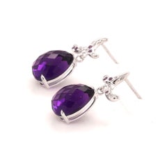 Checkerboard Amethyst & Diamond Drop Earrings in 18ct White Gold - Fei Liu