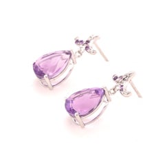Pear Amethyst & Diamond Drop Earrings in 18ct White Gold - Fei Liu