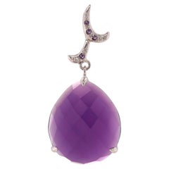 Checkerboard Amethyst & Diamond Pendant in 18ct White Gold - Fei Liu