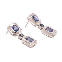 Octagon Sapphire and Diamond Platinum Drop Earrings - Fei Liu