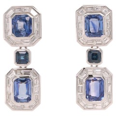 Octagon Sapphire and Diamond Platinum Drop Earrings - Fei Liu