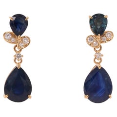 Mini-Ohrhänger aus 14-Karat-Gold mit Birnen-Saphir und Diamanten – Fei Liu