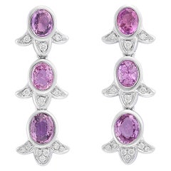 Pink Sapphire and Diamond 18 Karat White Gold Bluebell Drop Earrings - Fei Liu