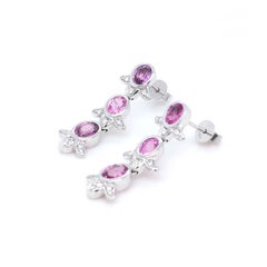 Pink Sapphire and Diamond 18 Karat White Gold Bluebell Drop Earrings - Fei Liu