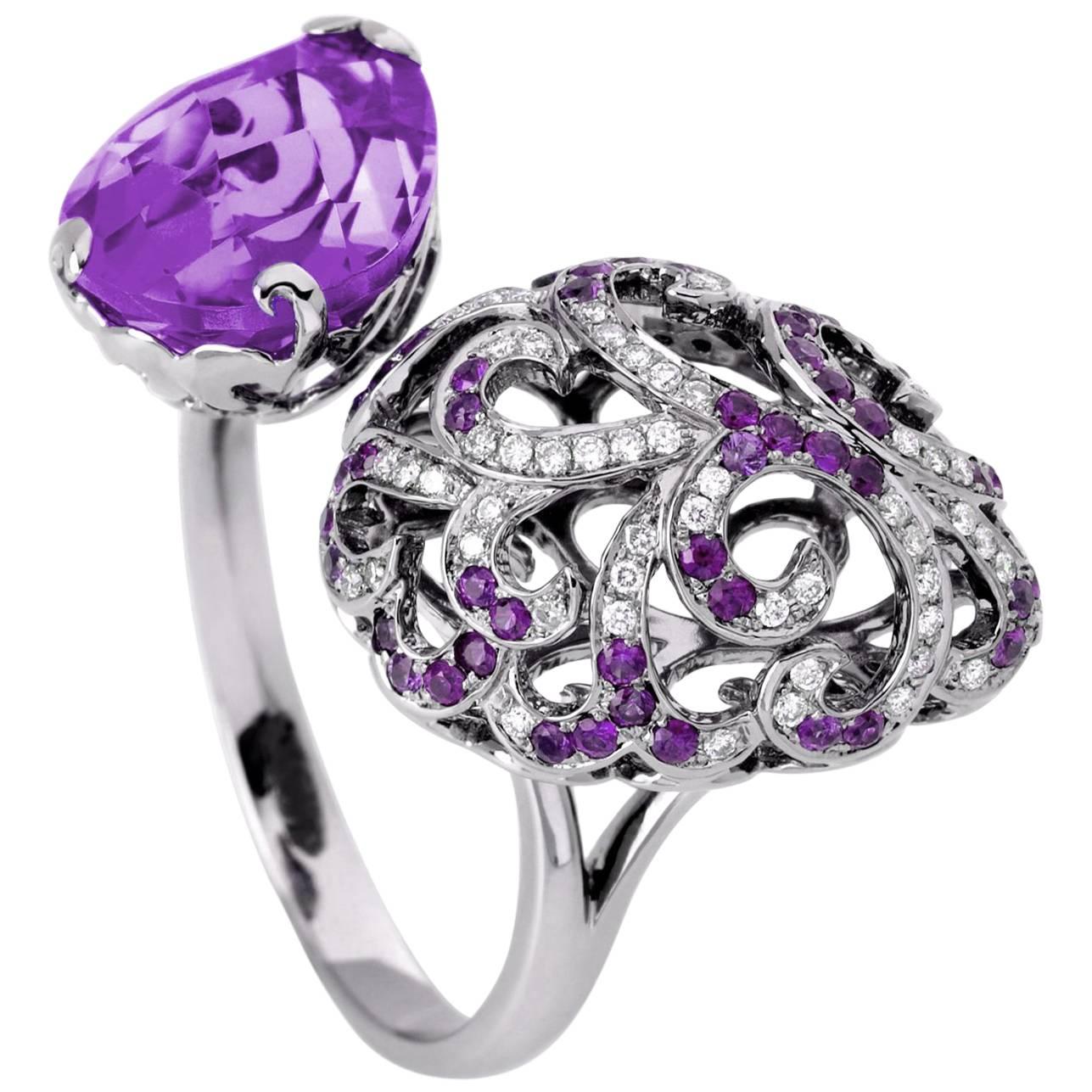 Fei Liu Purple Amethyst Diamond Black Gold Ring