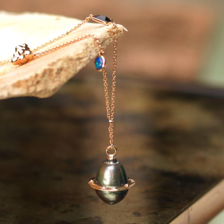 Pearl necklace with gold planet Clearance