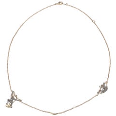 18k Rose Gold with Diamonds and Sterling Silver Monkey Duo Necklace