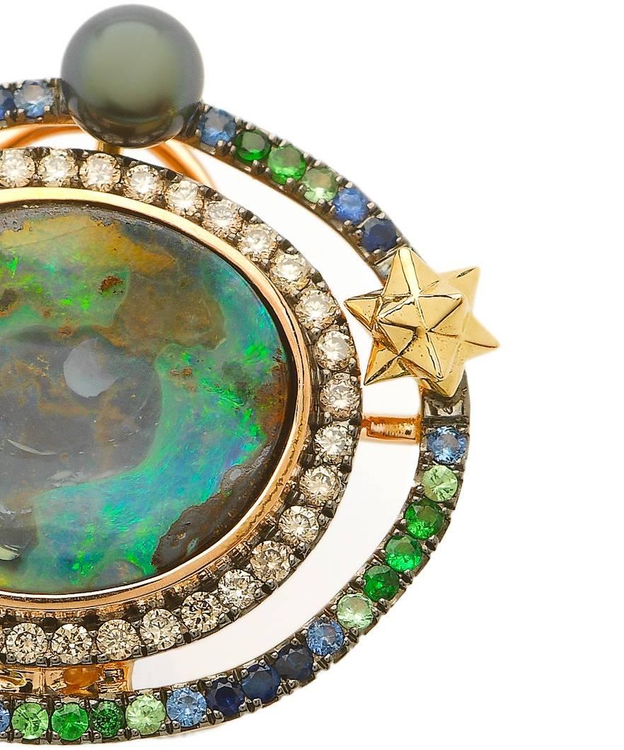 Opal Orb 18k Rose Yellow Gold Opals Diamonds and Gemstones Earrings (Zeitgenössisch) im Angebot
