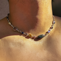 Composition No. 1 Labradorite Multi-Gemstone Necklace in Rhodium-Plated Sterling