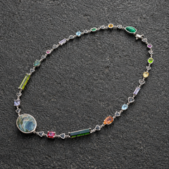 Composition No. 2 Azurite-Malachite Multi-Gemstone Necklace in 18K Gold Vermeil