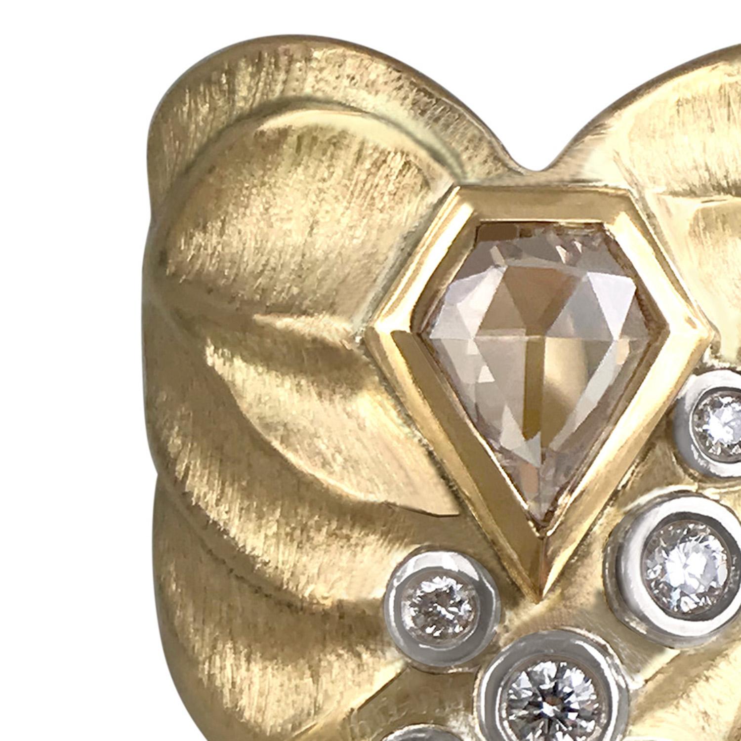 Rose Cut 18 Karat Yellow Gold Ring Featuring a 0.44 Carat Kite Shape Champagne Diamond