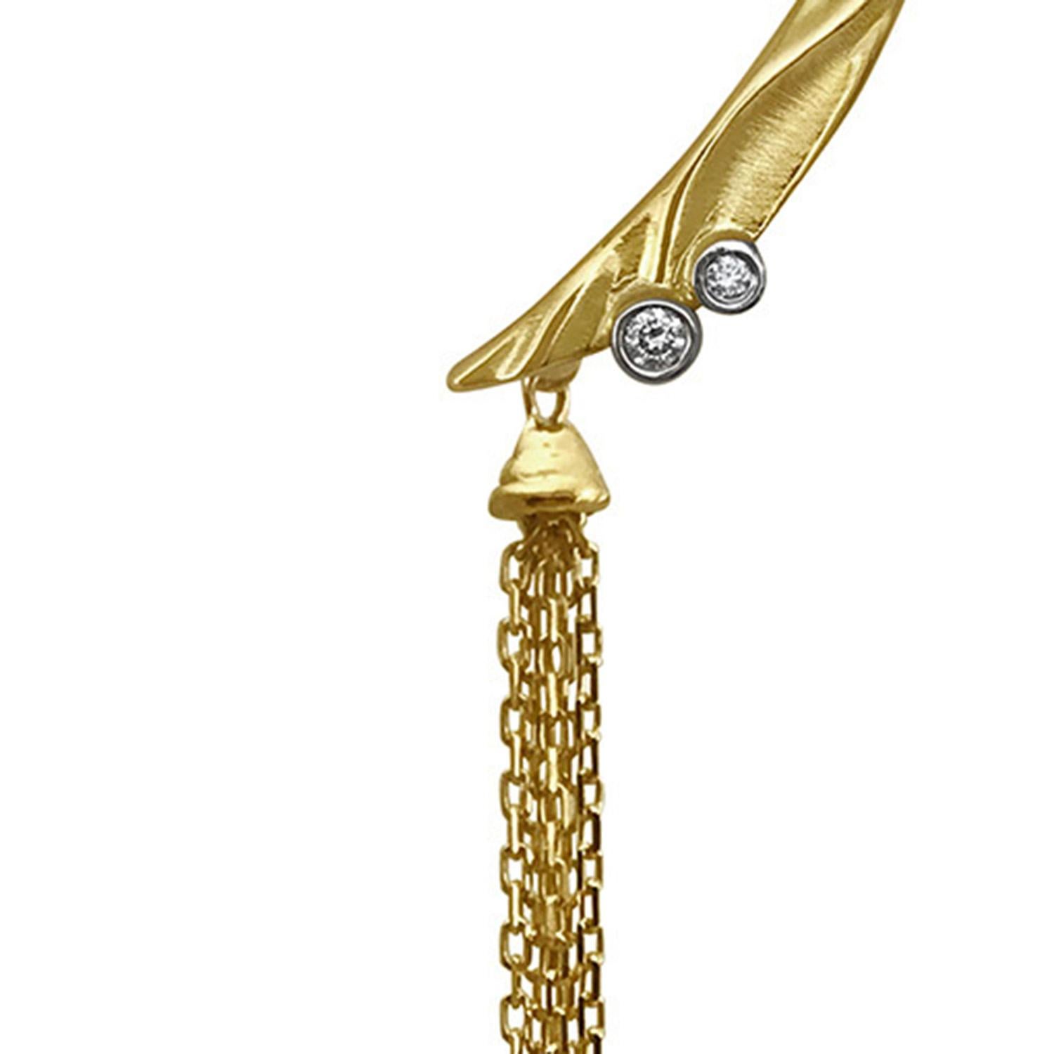 Round Cut 14 Karat Yellow Gold Removable Tassel Climber Earrings with Diamond accents For Sale