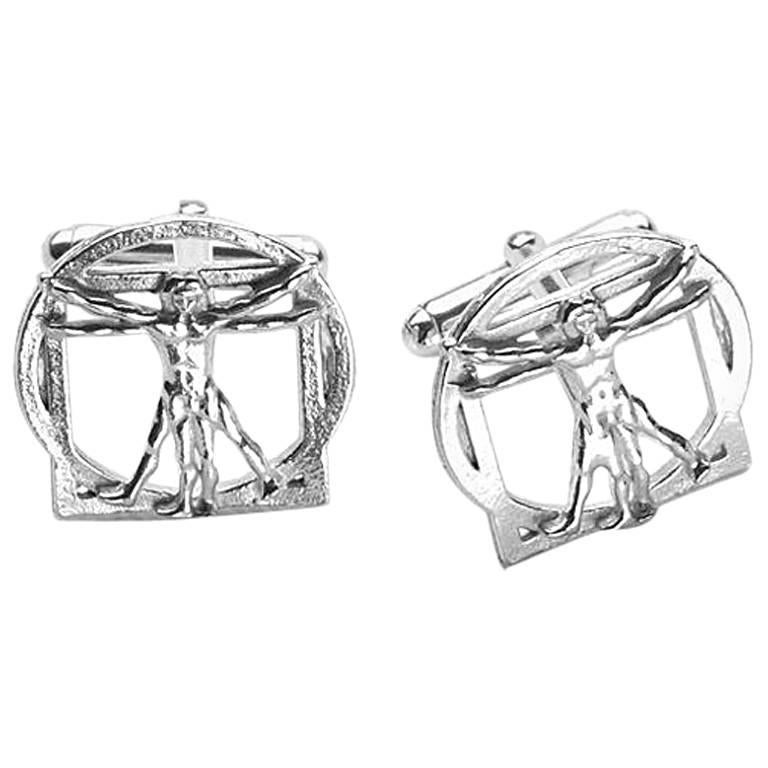 Vitruvian Man Cufflinks in Sterling Silver