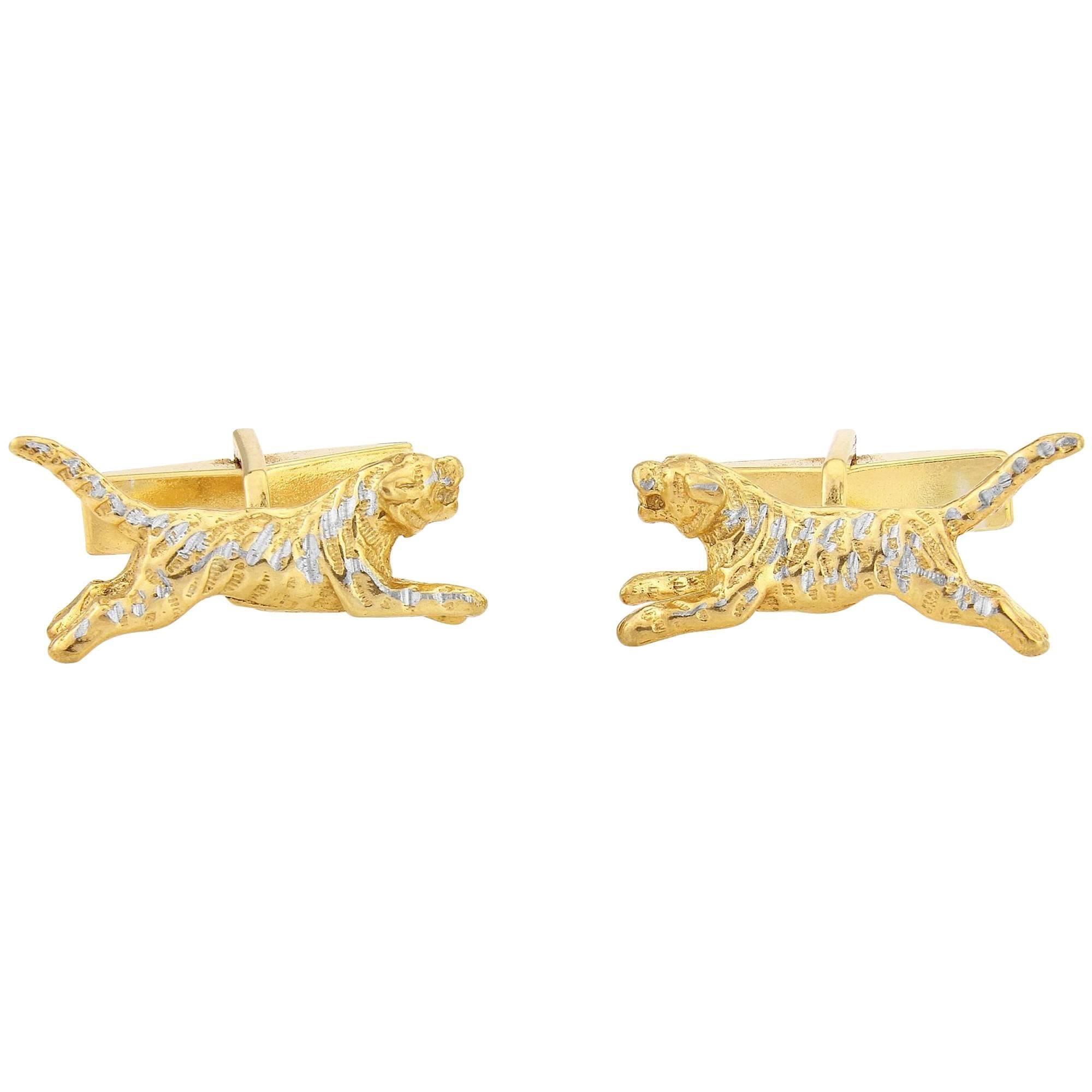 Tiger Cufflinks in Sterling Silver and 24-Karat Gold Vermeil For Sale