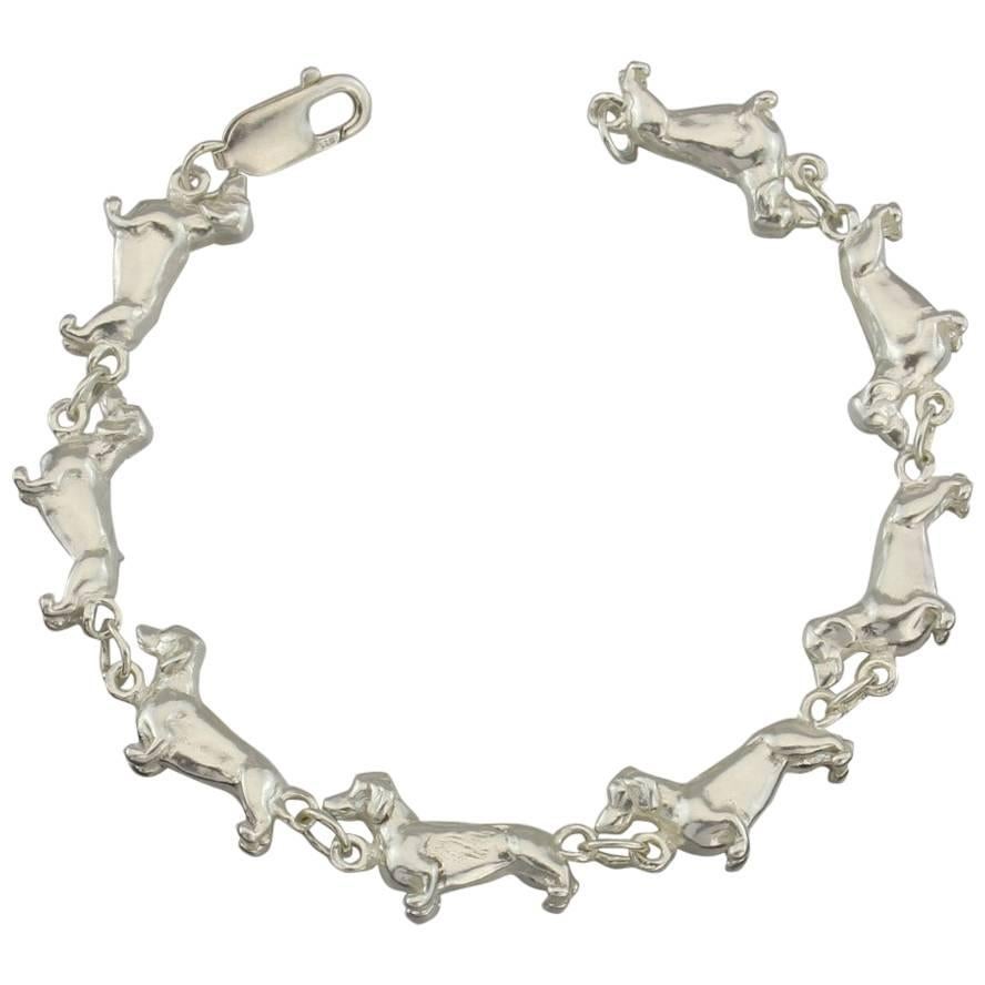 Dachshund Bracelet in Solid Sterling Silver For Sale