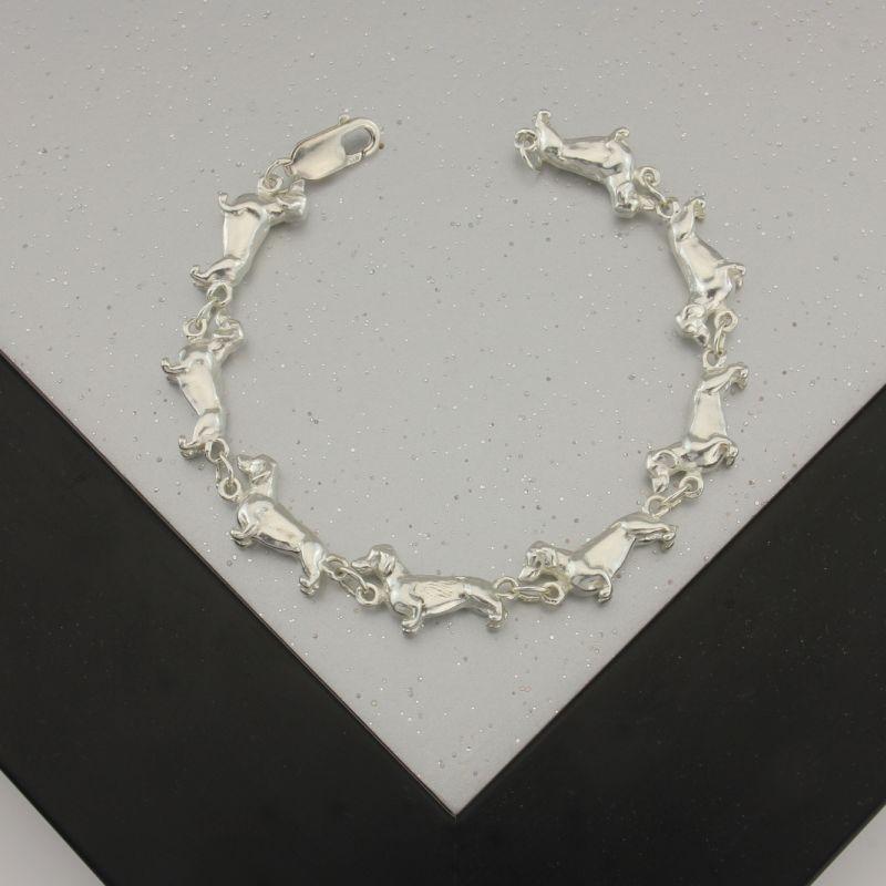 Contemporary Dachshund Bracelet in Solid Sterling Silver For Sale