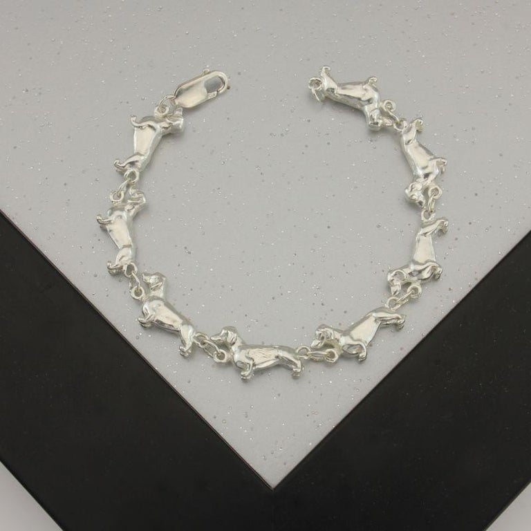 JERWLI Dachshund Bracelet 925 Sterling Silver Heart Dachshund Chain Jewelry For Women