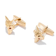 Fox Head Cufflinks in 18 Carat Gold Vermeil with Rubies