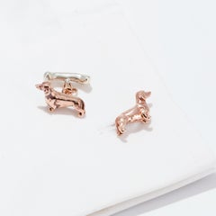 Dachshund Dog Cufflinks in 9 Karat Rose Gold with 9 Karat White Gold Bone Swivel