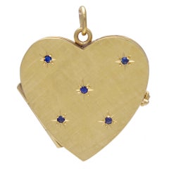 Vintage Sapphire Gold Heart Locket