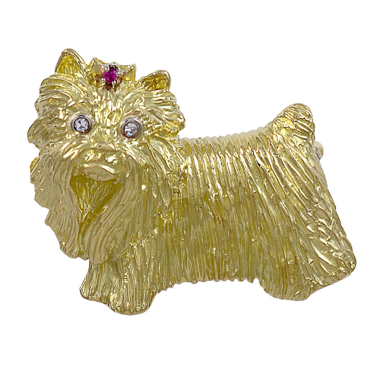 Yorkie-Anstecknadel aus Gold mit Rubinen und Diamanten im Angebot