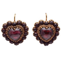 Antique Heart Shaped Garnet Earrings