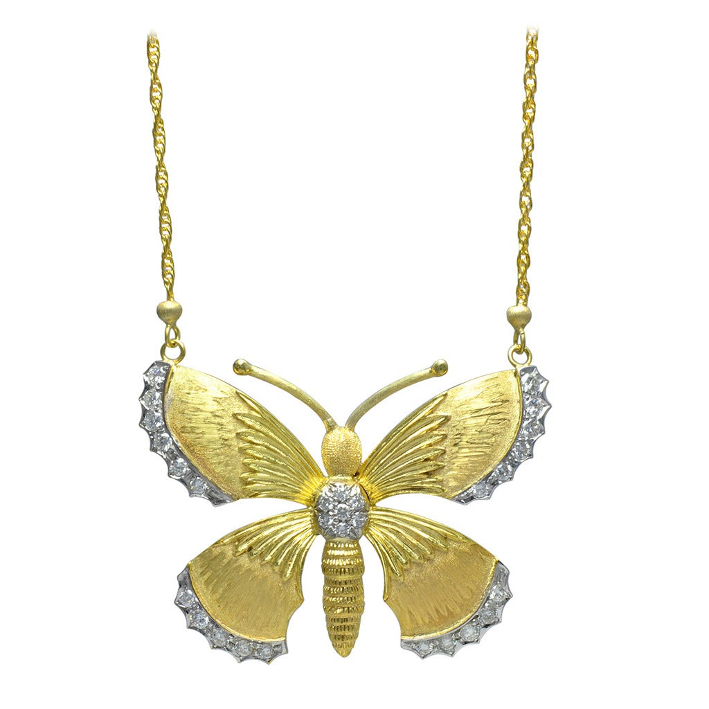 M. Buccellati Diamond Gold Butterfly Necklace