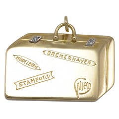 Vintage Diamond Gold Suitcase Charm