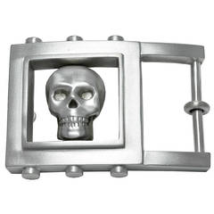 Kieselstein-Cord Sterling Silver Figural Skull Belt Buckle