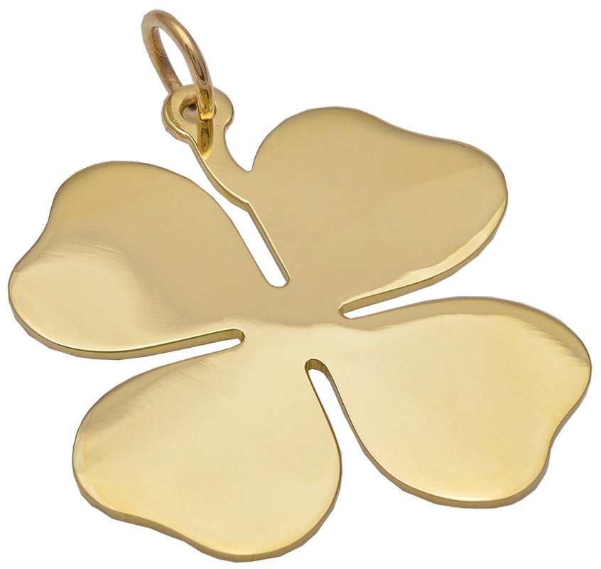 Estate large four-leaf clover charm. Made and signed by Tiffany & Co. 
14K yellow gold. 1 3/4