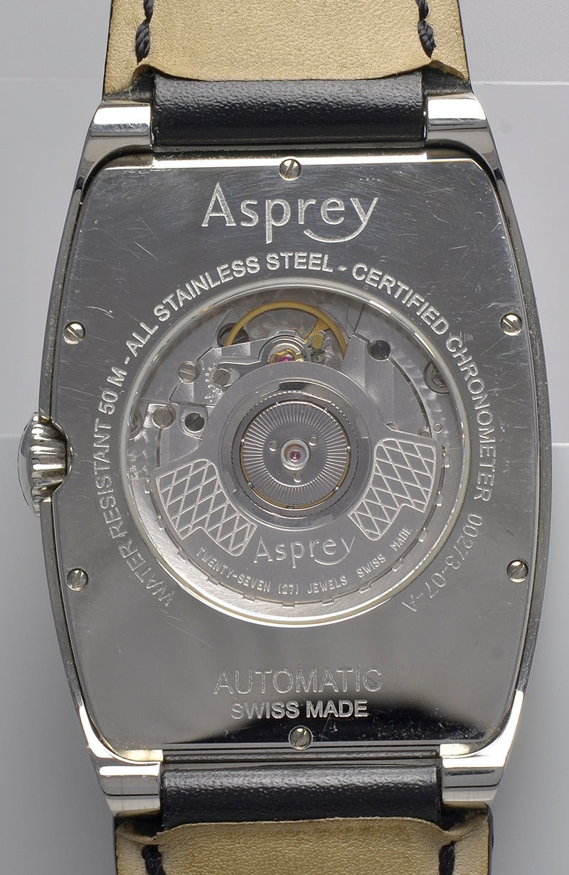 Asprey Stainless Steel Enamel Face Automatic Wristwatch In Excellent Condition In New York, NY