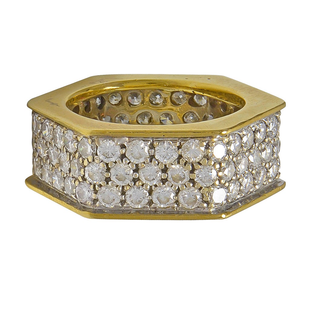 Diamond Gold Hexagon Band Ring For Sale