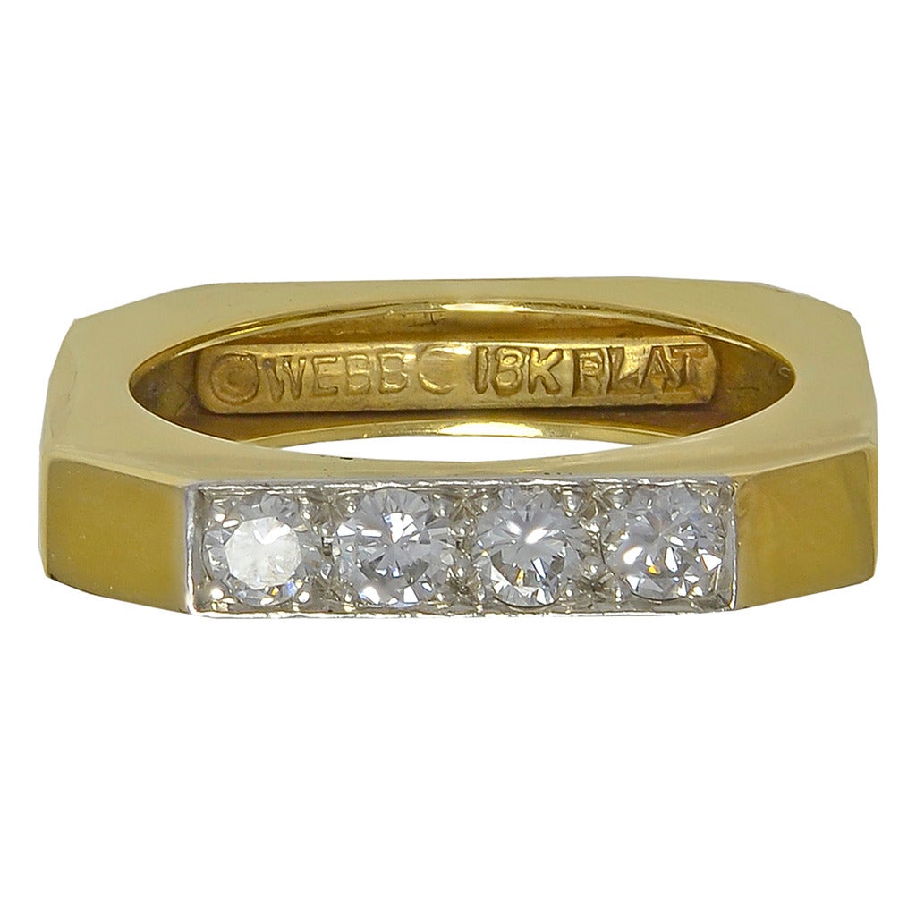 David Webb Square Diamond Gold Ring