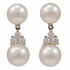 Tiffany Aria Pearl Diamond Platinum Drop Earrings