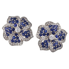 Tiffany & Co. Sapphire Diamond Platinum Flower Earclips