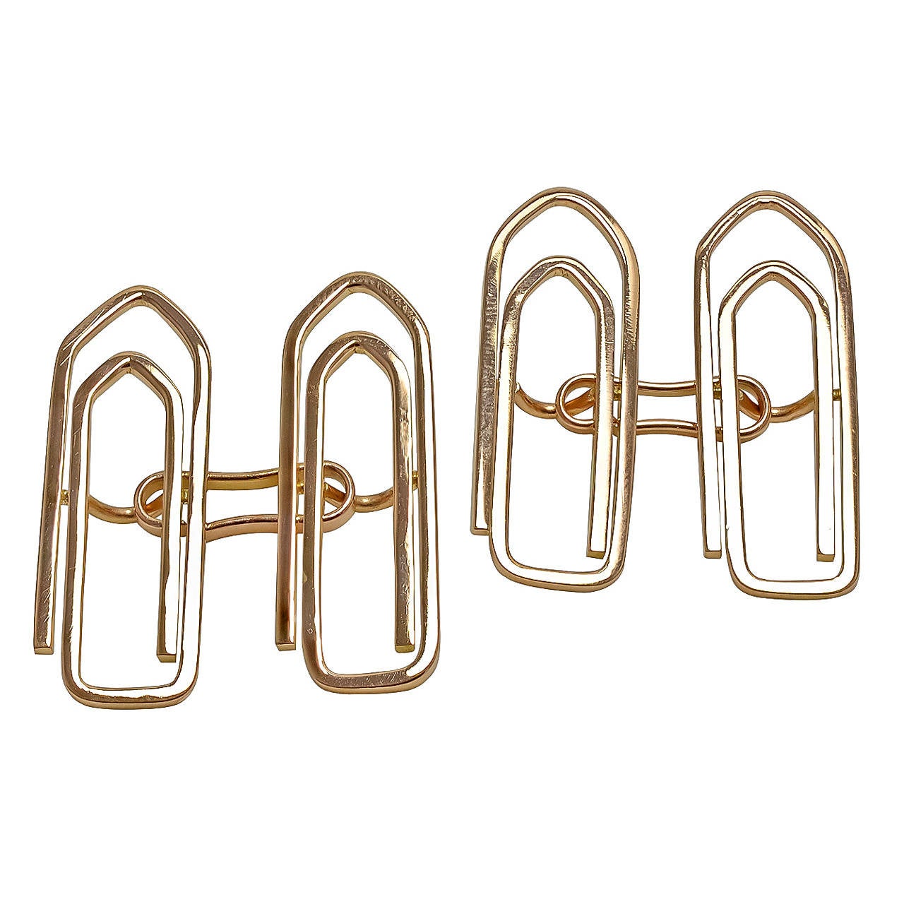 French Paper-Clip Gold Cufflinks For Sale