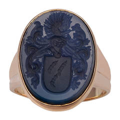 French Antique Lapis Gold Signet Ring