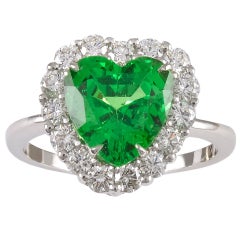 Tsavorite Diamond Platinum Heart Ring