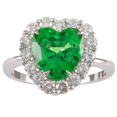 Tsavorite Diamond Platinum Heart Ring 9