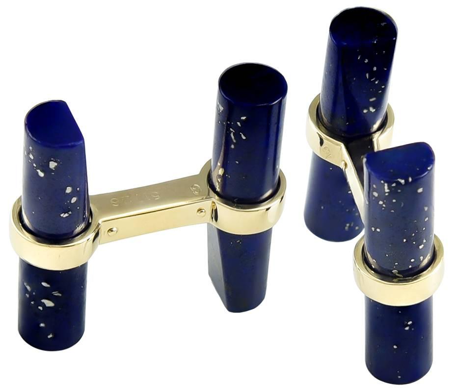 Classic baton cufflinks.  Made, signed and numbered by Cartier France.  Lapis bars, set in 18K yellow gold.  Handsome, wearable cufflinks.

Alice Kwartler has sold the finest antique gold and diamond jewelry and silver for over 40 years.
