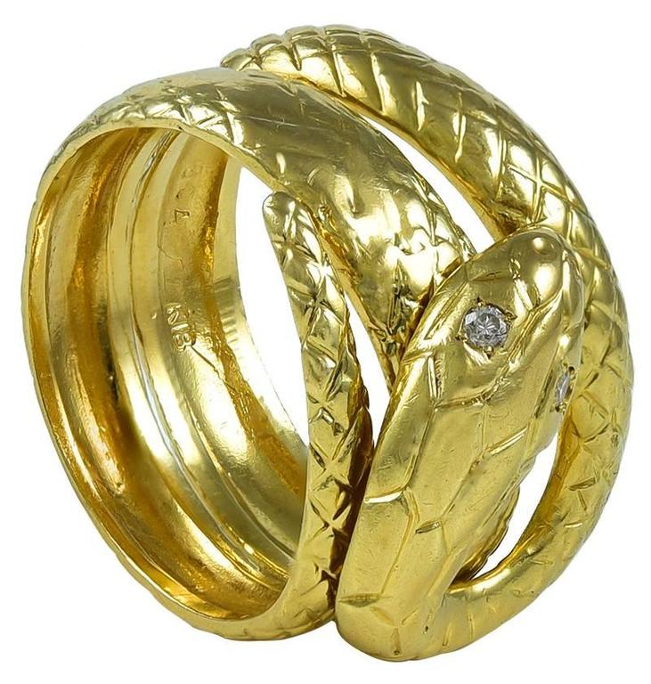 Great Diamond Gold Wrap-Around Snake Ring at 1stDibs
