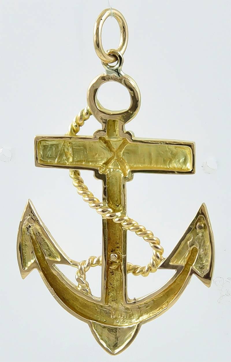 Very attractive figural anchor charm/pendant.  14K yellow gold.  Well-detailed and proportioned.  2