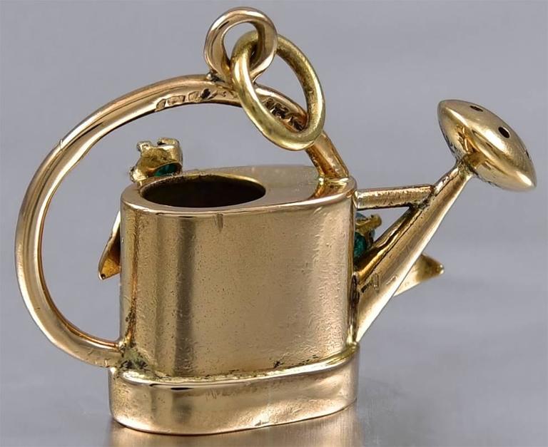 Gold Watering Can Charm with Two Gemset Bees at 1stDibs