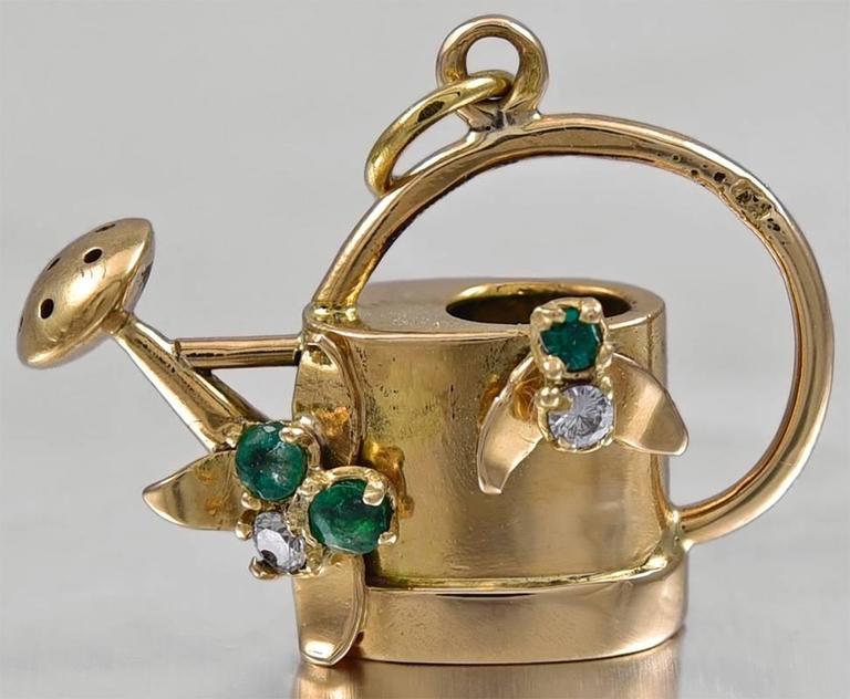 Gold Watering Can Charm with Two Gemset Bees at 1stDibs