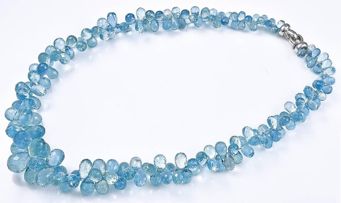 Luscious briolette cut aquamarine choker. Rich brilliant aqua color.  Approximately 135 carats.  14K white gold clasp.  15 1/2" long.  A shimmering, gemmy, summery look.  Perfect for day or dress.

Alice Kwartler has sold the finest antique