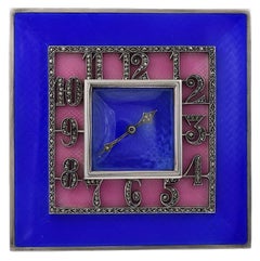 Brilliant Art Deco Sterling and Enamel Clock