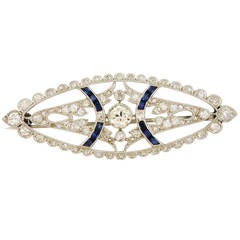 Antique French Sapphire Diamond Platinum Brooch 12