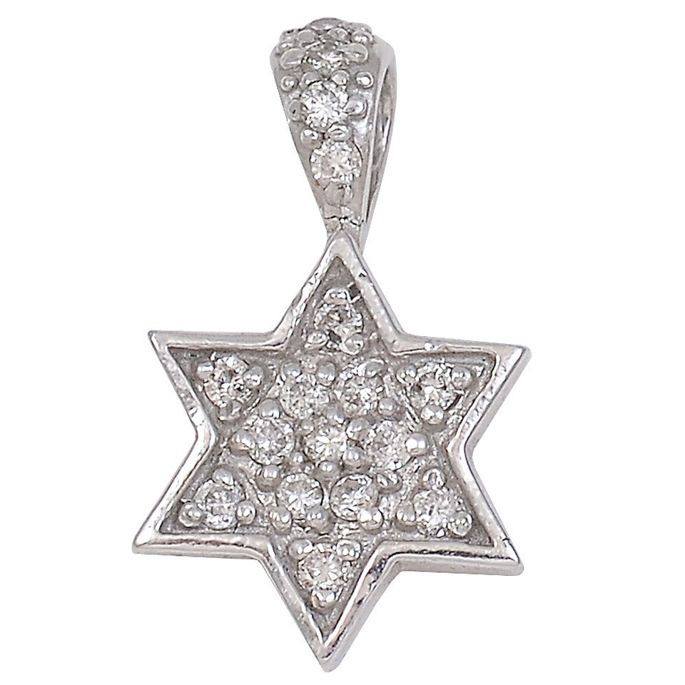 Star of David Diamond White Gold Pendant For Sale