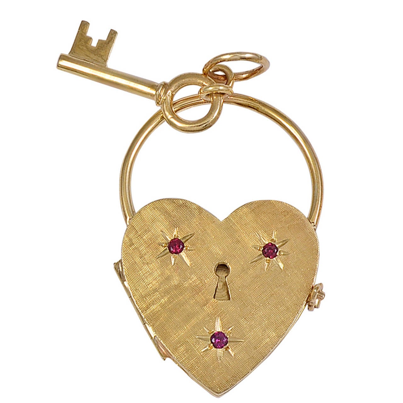 Heart and Key Four Picture Ruby Gold Locket