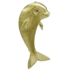 Smiling Dolphin Ruby Gold Pin 11